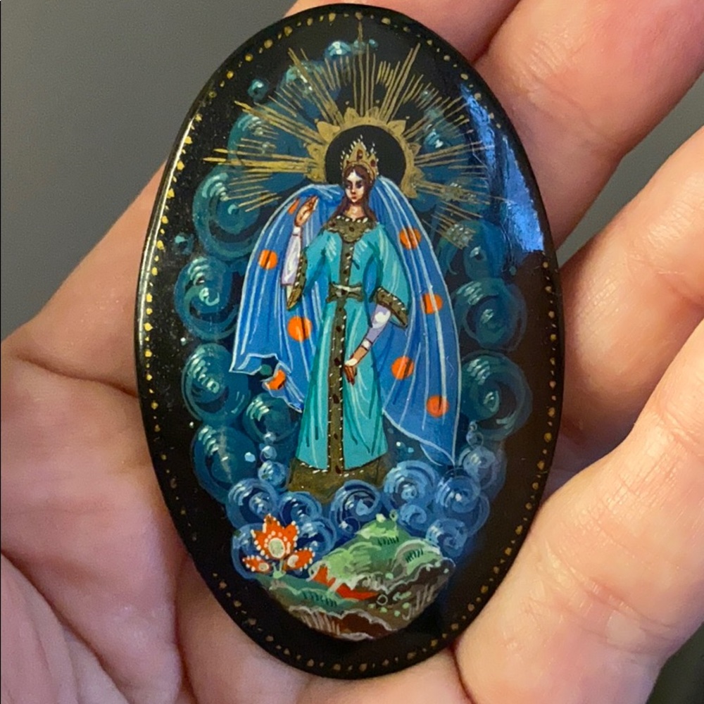 Blue intricate Russian brooch